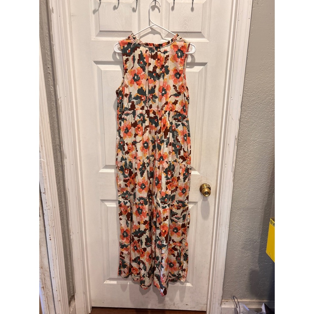 Sonoma Goods For Life Womens Large Cotton Tiered Maxi Dress Abstract Floral Boho - Picture 7 of 8